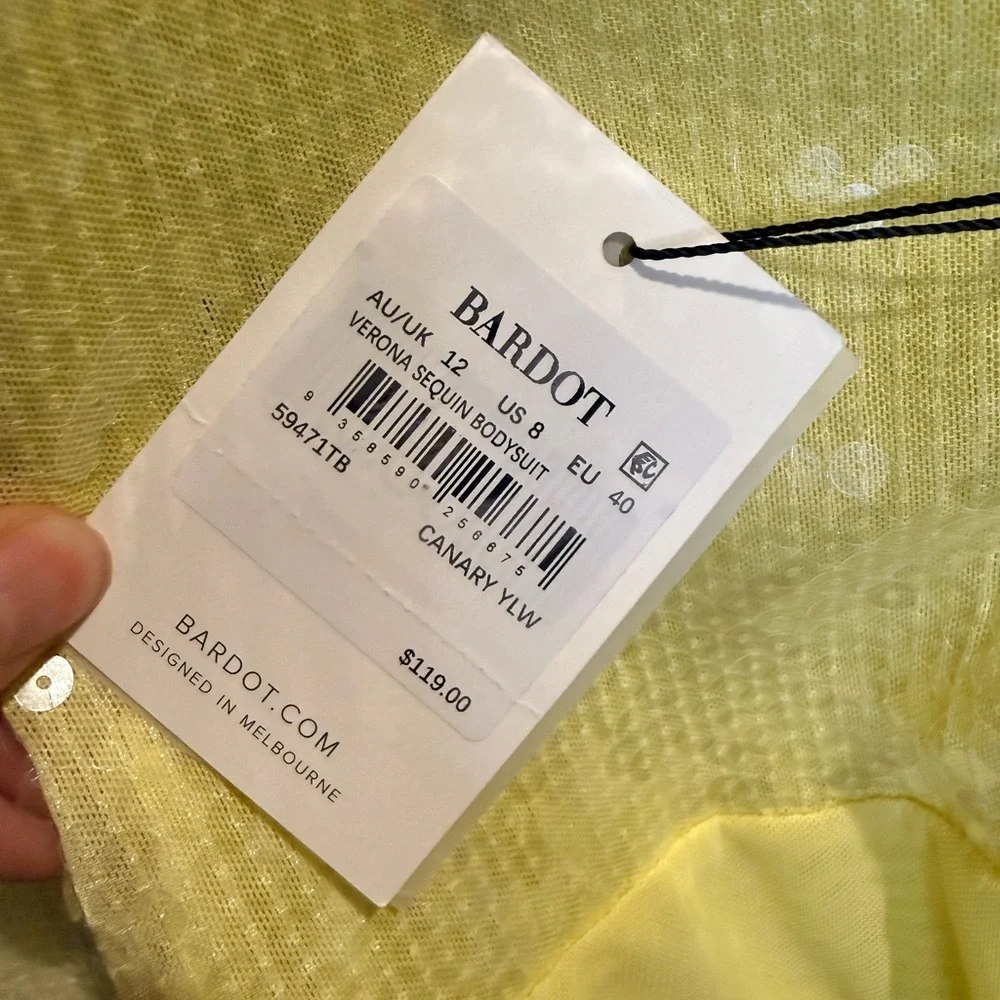 Bardot Verona Sequin Bodysuit – Canary Yellow – Size Large NWT